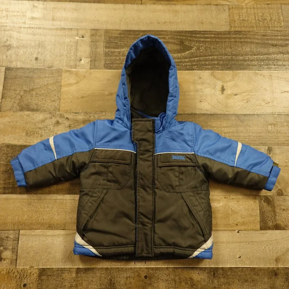 OshKosh B’gosh Colorblock‎ Winter Jacket Boys’ 18M Blue Gray Hooded Fleece Lined